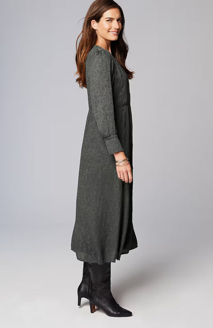 Crinkle-Textured Smocked-Sleeve Dress