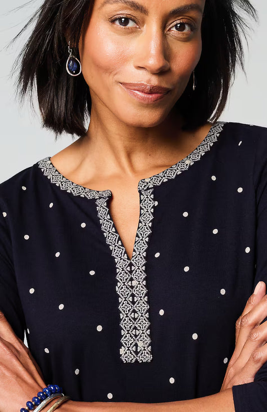 Embroidered & Printed Dot Top