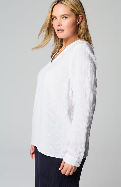 Cotton-Gauze V-Neck Top