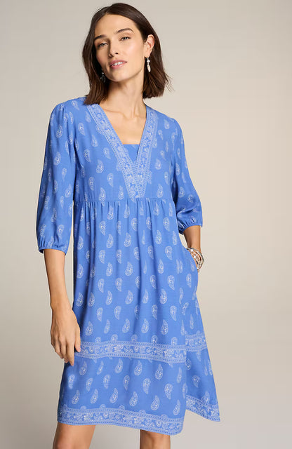 Border-Printed Flounced-Hem Dress