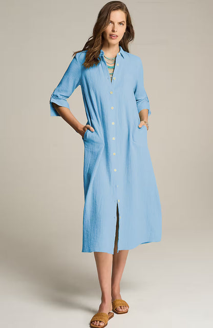 Cotton-Gauze Midi Shirtdress