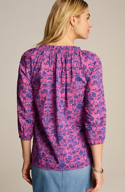 Smocked Floral-Print Top
