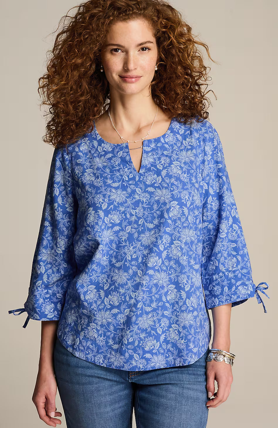 Linen-Blend Tie-Sleeve Top