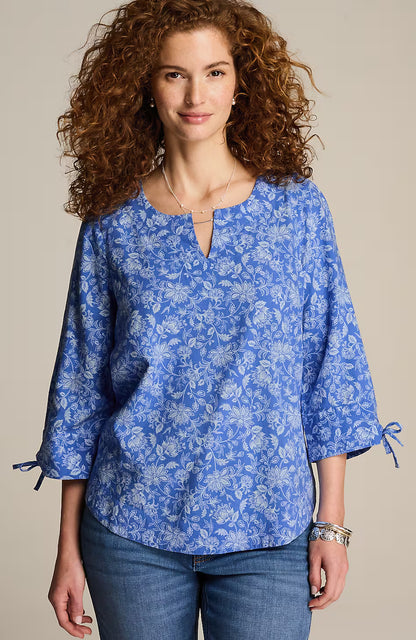 Linen-Blend Tie-Sleeve Top