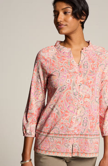 Ruffle-Neck Button-Front Top