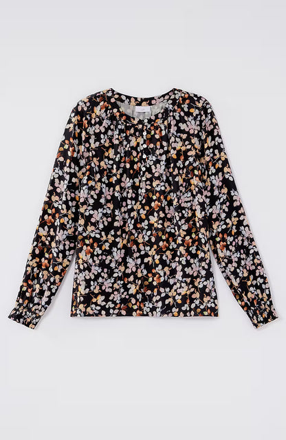 Artistic Leaves Printed Satin Top