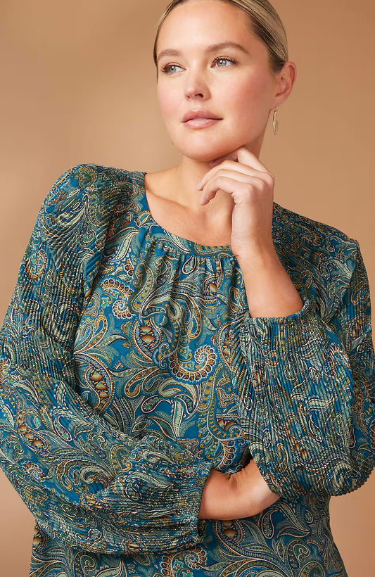 Paisley Pleated-Sleeves Tunic