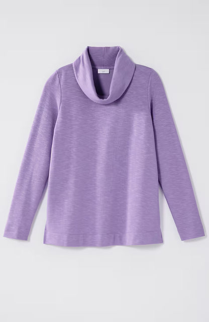 Brushed-Fleece Cowl-Neck Knit Top