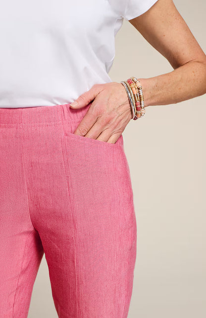 Linen-Stretch Angled-Pocket Slim-Leg Pants