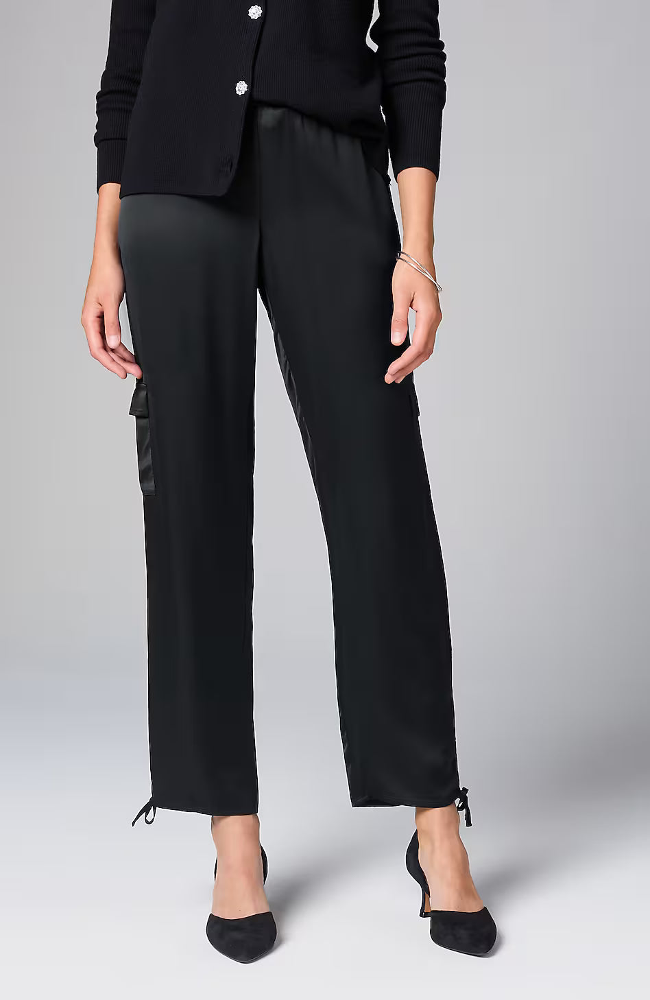 Straight-Leg Satin Cargo Pants