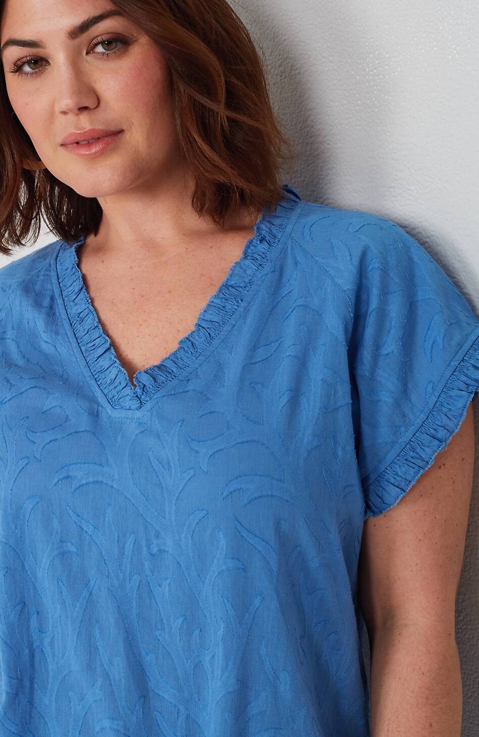 Ruffle-Trimmed Cap-Sleeve Top
