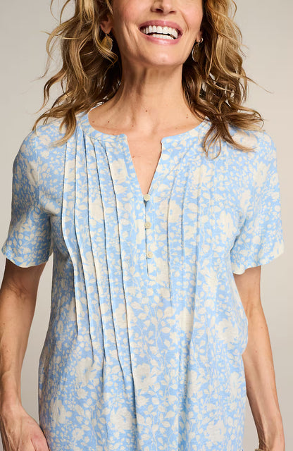 Linen-Blend Flutter-Sleeve Tunic