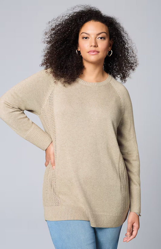 Textured-Sides Crew-Neck Sweater