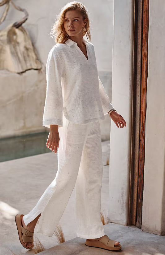 Pure Jill Textured Cotton-Gauze Pants
