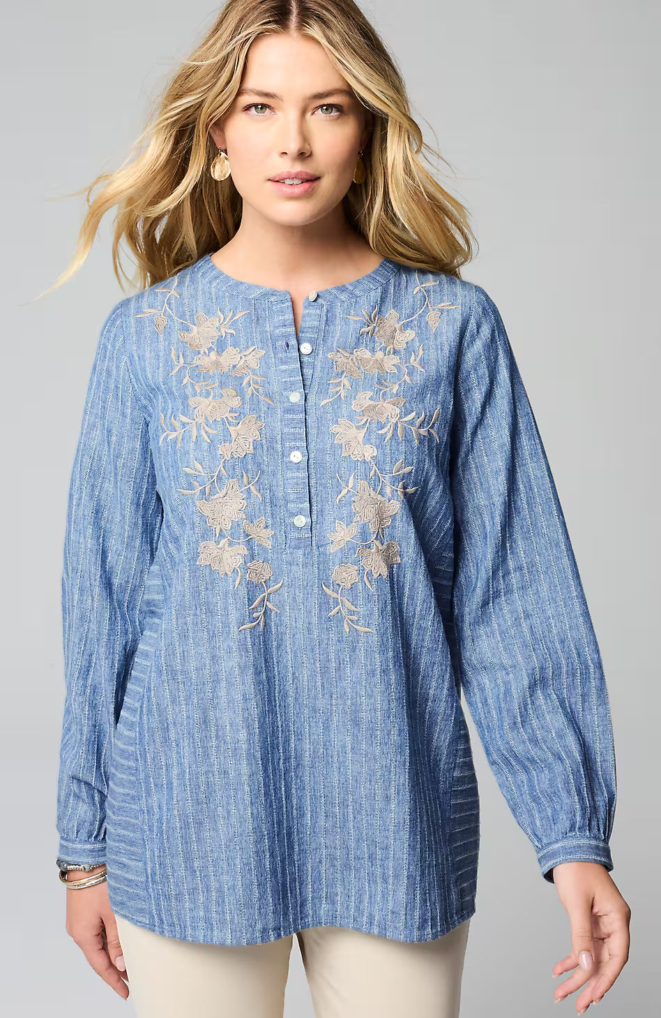 Pure Jill Striped Embroidered Tunic