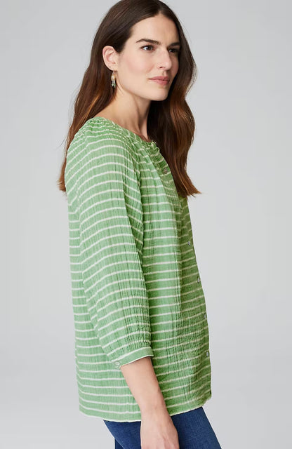 Cotton-Gauze Striped Button-Front Top