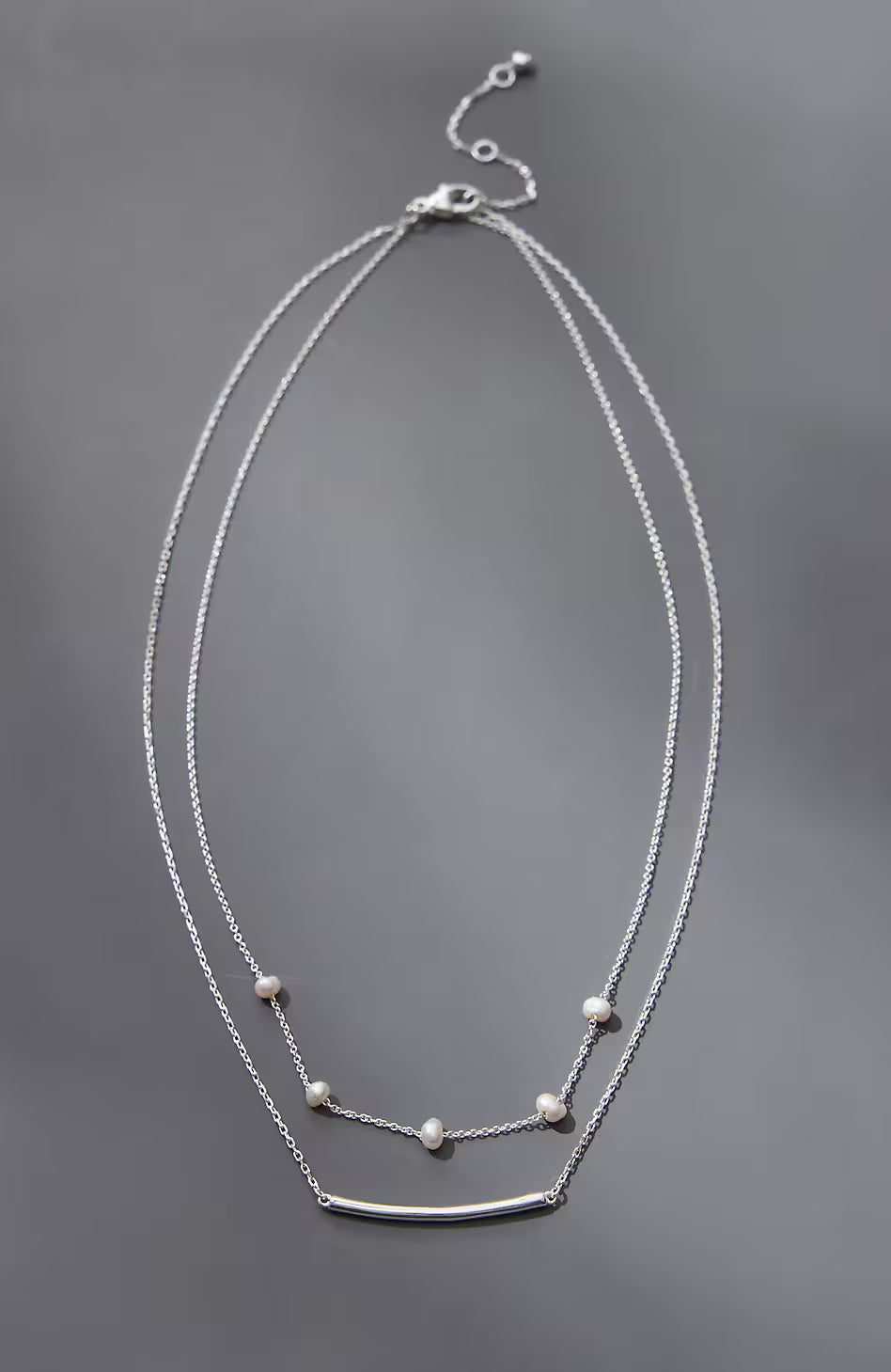 Sterling Silver Pearl & Bar Necklace