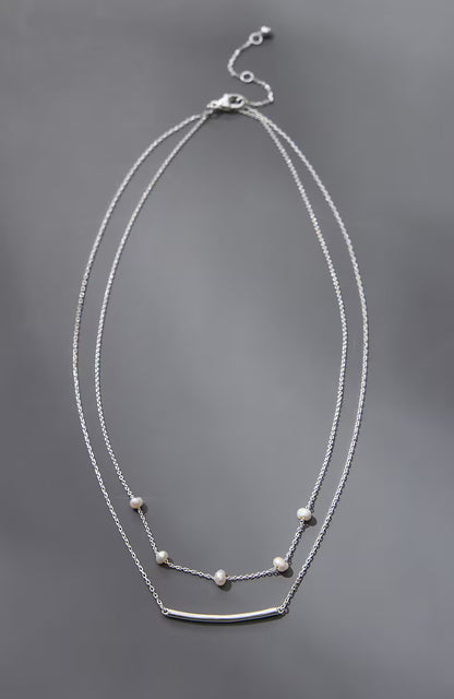 Sterling Silver Pearl & Bar Necklace