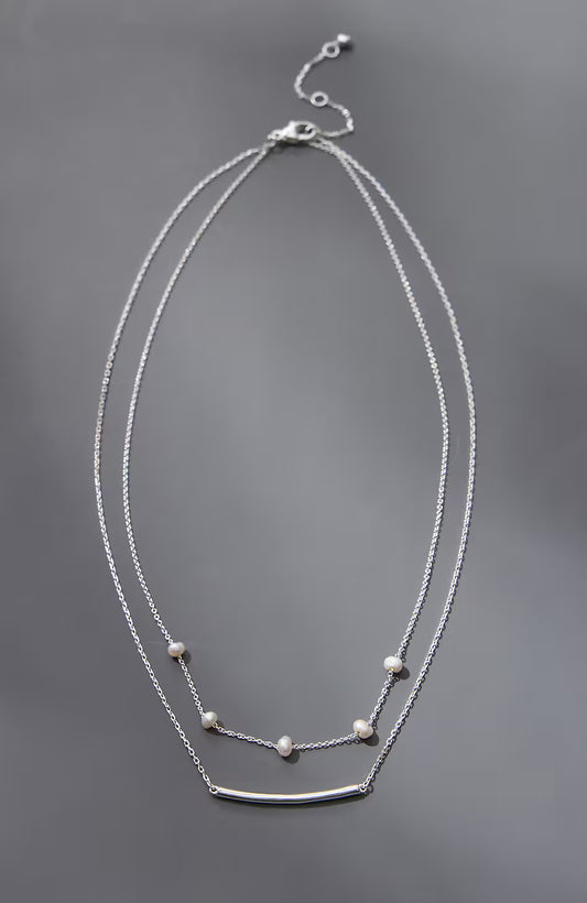 Sterling Silver Pearl & Bar Necklace