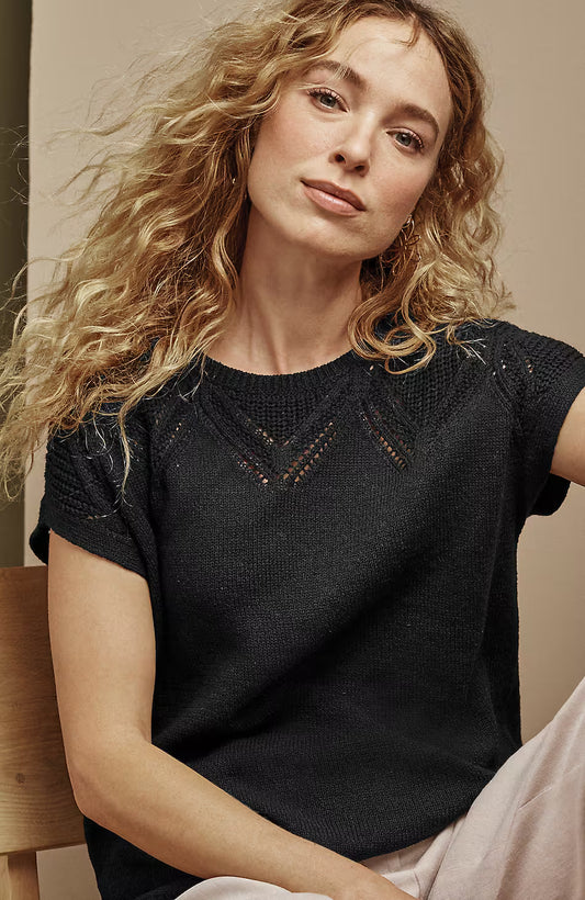 Rib-Stitched Short-Sleeve Sweater