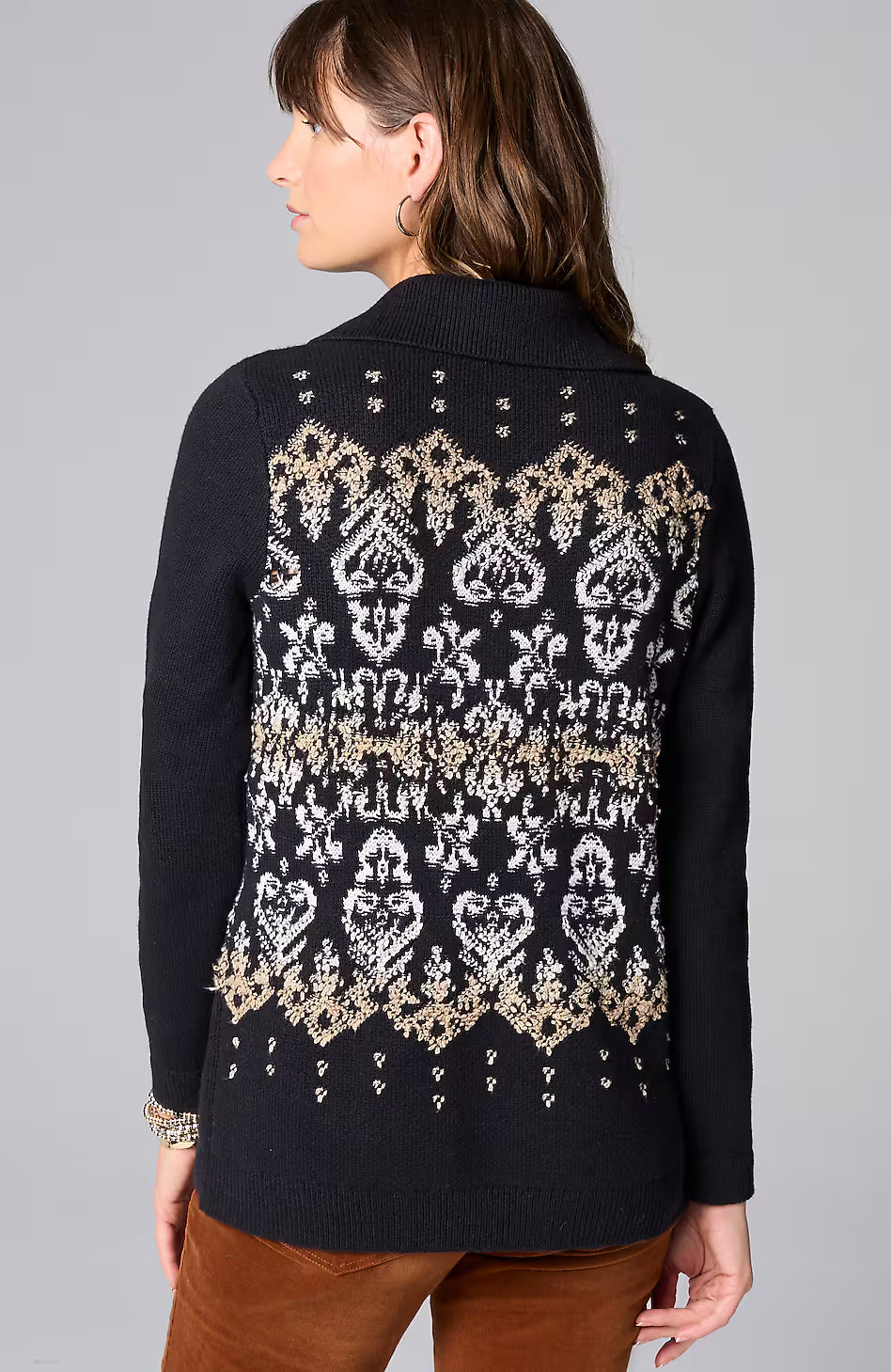 Jacquard-Patterned Collared Sweater