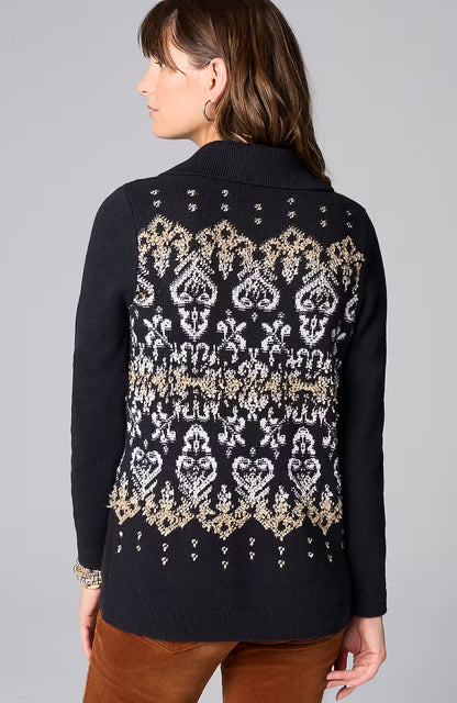 Jacquard-Patterned Collared Sweater