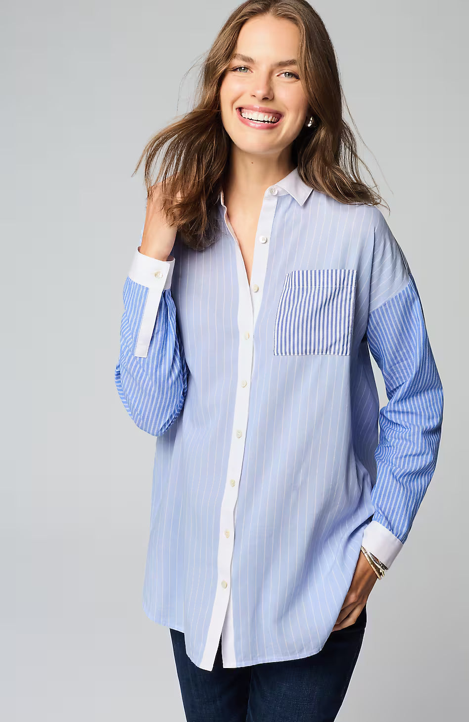 Mixed-Stripes Oversized Tunic
