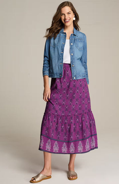 Printed Tiered Midi Skirt