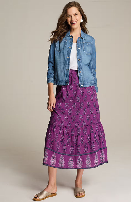 Printed Tiered Midi Skirt