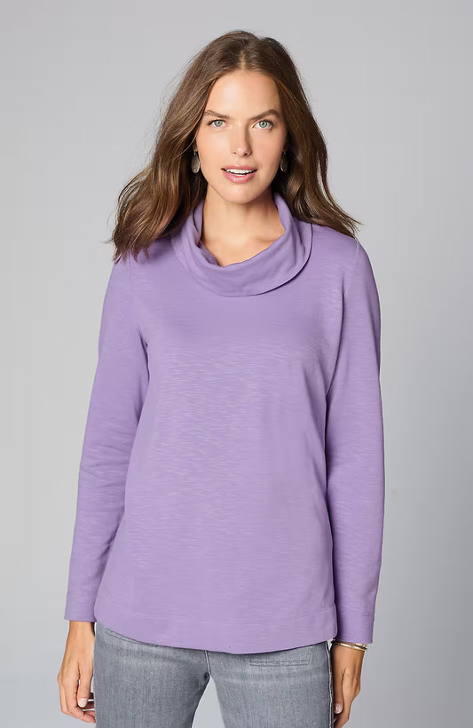 Brushed-Fleece Cowl-Neck Knit Top
