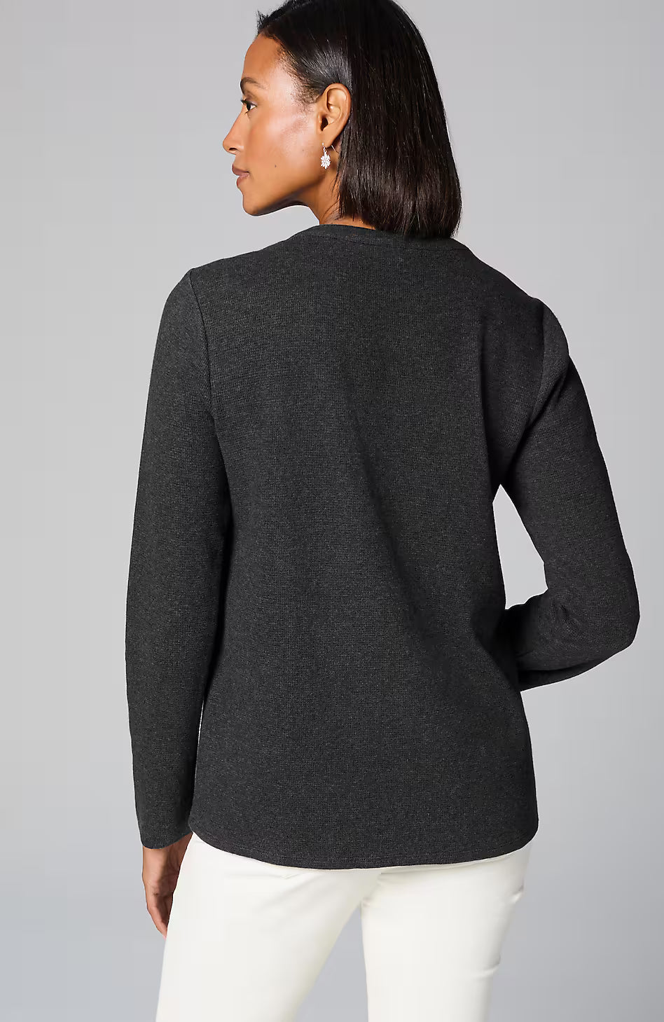 Snowflake-Embroidered Waffle-Textured Top