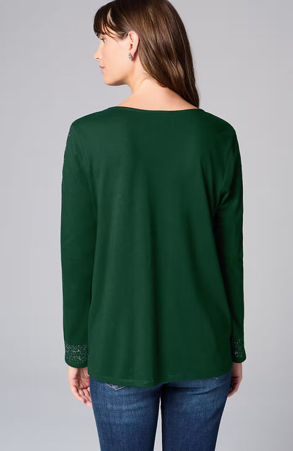 Metallic-Embroidered V-Neck Top