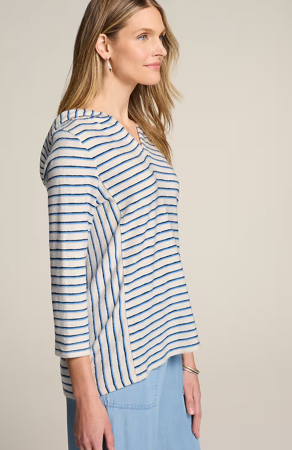 Mixed-Stripes Cotton Hoodie
