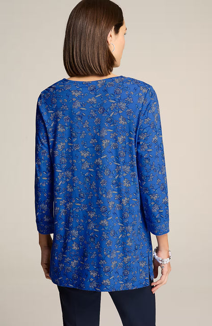 Border-Printed V-Neck Tunic