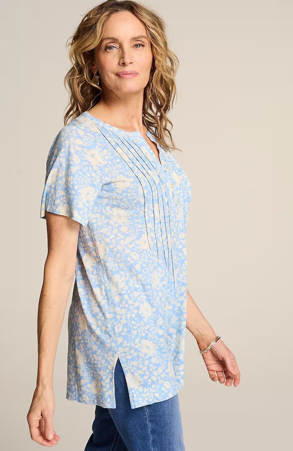 Linen-Blend Flutter-Sleeve Tunic