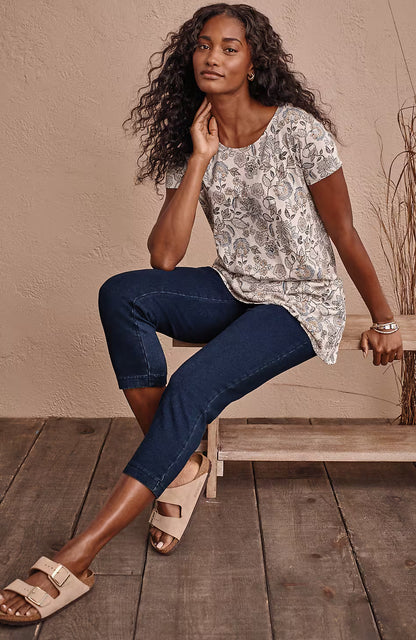 Pure Jill Indigo Knit Cropped Slim-Leg Jeans