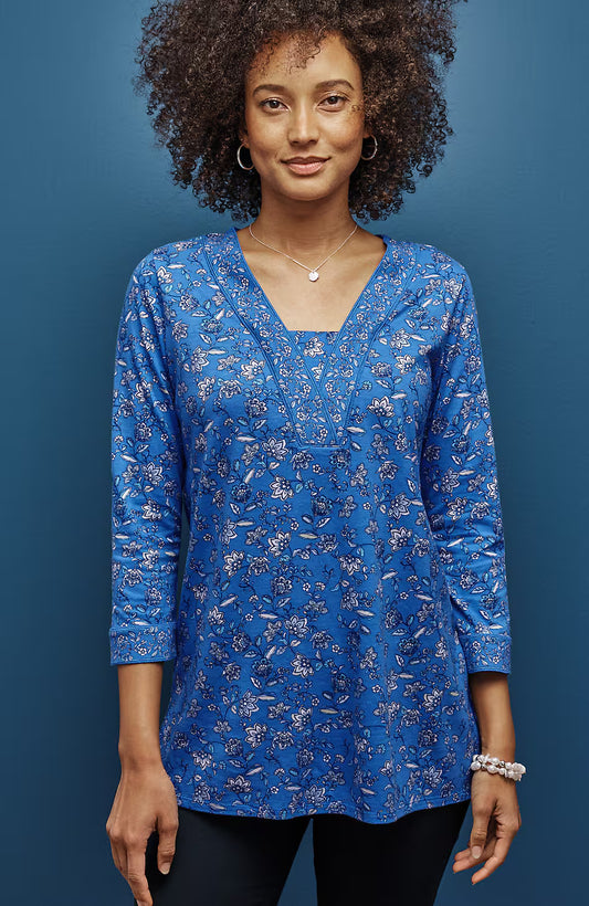 Border-Printed V-Neck Tunic