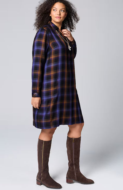 Plaid Split-Neck Dress