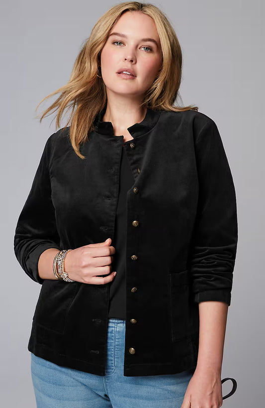Velveteen-Stretch Military Jacket