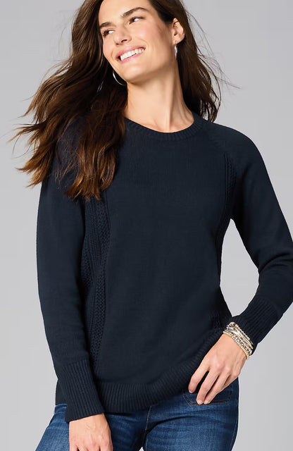 Textured-Sides Crew-Neck Sweater