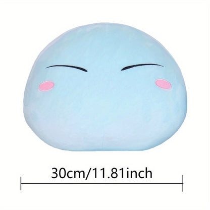 Oreiller en Peluche Visage Joyeux de Slime Bleu Doux - Jouet Anti-Stress Mignon avec Yeux Fermés et Design Audacieux, Cadeau d'Anniversaire ou de Noël Parfait pour Adultes, Oreillers Mignons