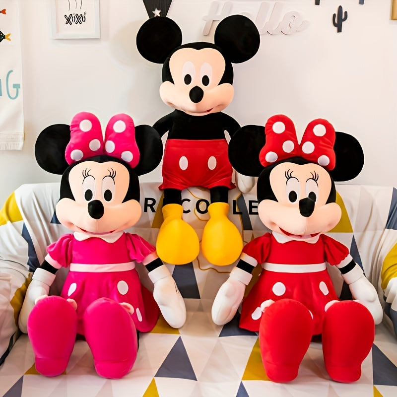 1pc Oreiller de Mickey et Minnie Mouse - Grand, doux peluche en polyester avec robes rouges et chaussures jaunes, idéal pour les mariages, les anniversaires, les cadeaux de Noël, les décorations de fête | Design ludique | Texture douce