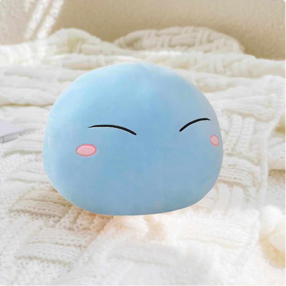 Oreiller en Peluche Visage Joyeux de Slime Bleu Doux - Jouet Anti-Stress Mignon avec Yeux Fermés et Design Audacieux, Cadeau d'Anniversaire ou de Noël Parfait pour Adultes, Oreillers Mignons