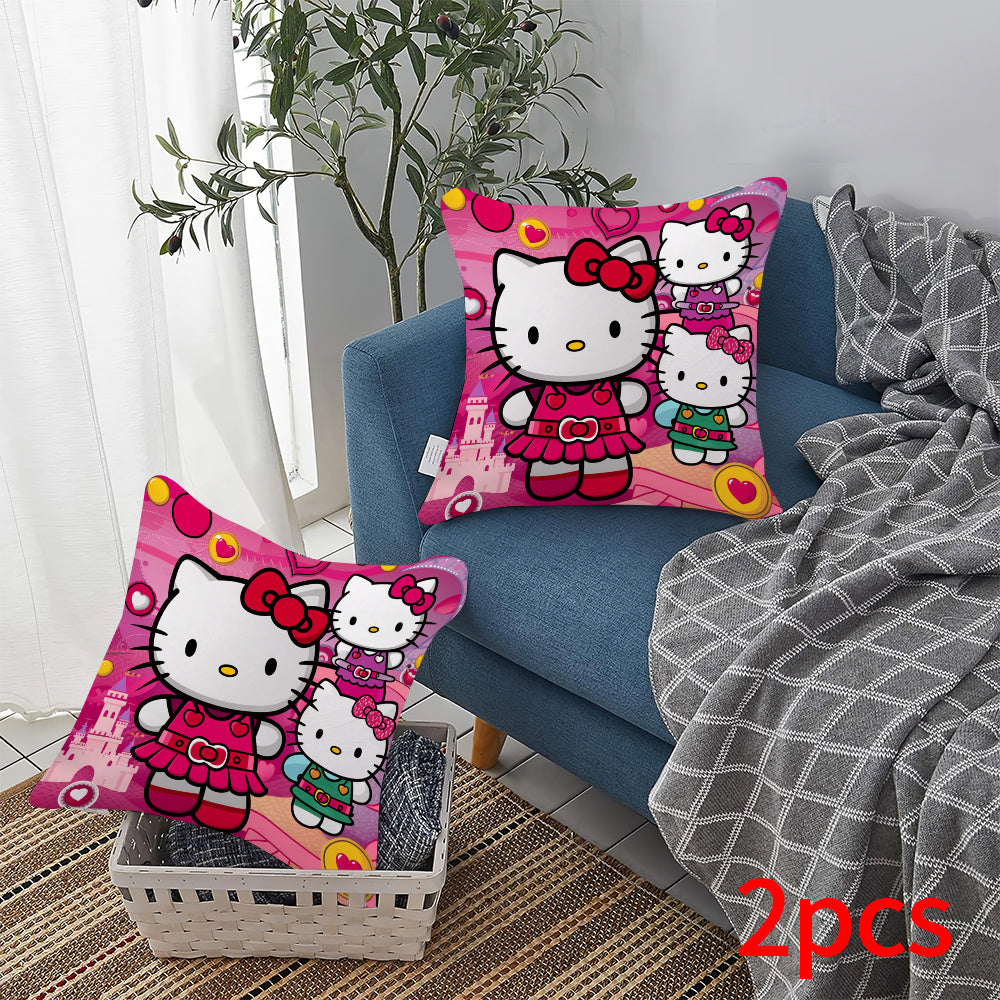 2pcs housses de coussin Hello Kitty, housses de coussin en polyester tricoté contemporain, dessin animé, lavable en machine, fermeture à glissière, 18x18 pouces, avec inserts d'oreiller non inclus pour le décor du canapé et du lit