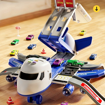 Grand Ensemble de Jouets Avion avec un Avion de 42 Pouces et 6 Véhicules ainsi que 4 Pistes, Équipé de Lumières et Sons, Idéal comme Cadeau pour Noël, Nouvel An ou Anniversaire pour Garçons et Filles