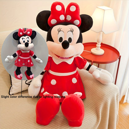 1pc Oreiller de Mickey et Minnie Mouse - Grand, doux peluche en polyester avec robes rouges et chaussures jaunes, idéal pour les mariages, les anniversaires, les cadeaux de Noël, les décorations de fête | Design ludique | Texture douce