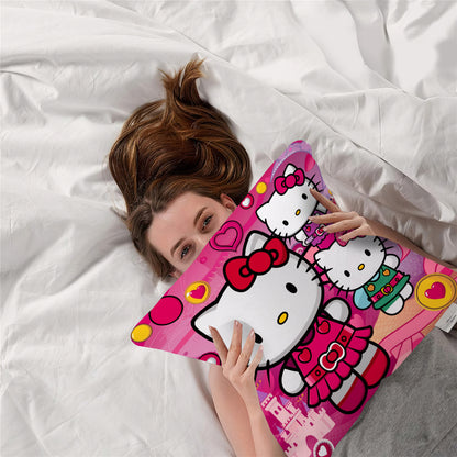 2pcs housses de coussin Hello Kitty, housses de coussin en polyester tricoté contemporain, dessin animé, lavable en machine, fermeture à glissière, 18x18 pouces, avec inserts d'oreiller non inclus pour le décor du canapé et du lit