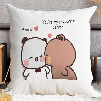 1pc Housse de coussin adorable de couple de dessin animé - Design de panda mignon avec le texte \