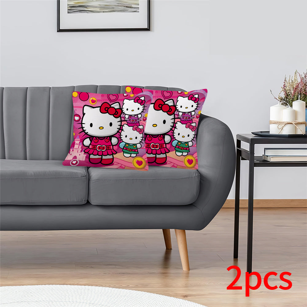 2pcs housses de coussin Hello Kitty, housses de coussin en polyester tricoté contemporain, dessin animé, lavable en machine, fermeture à glissière, 18x18 pouces, avec inserts d'oreiller non inclus pour le décor du canapé et du lit