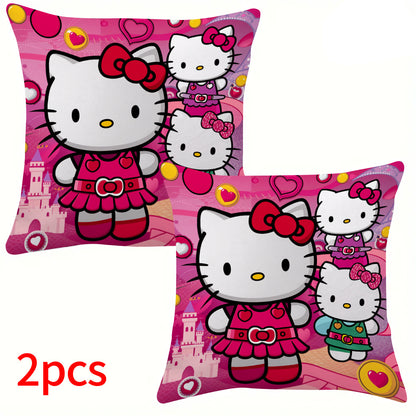 2pcs housses de coussin Hello Kitty, housses de coussin en polyester tricoté contemporain, dessin animé, lavable en machine, fermeture à glissière, 18x18 pouces, avec inserts d'oreiller non inclus pour le décor du canapé et du lit